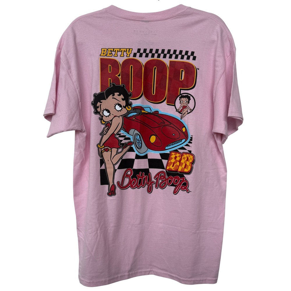Fleischer Studios Betty Boop Pink Graphic‎ T-Shirt Mens Large Racing Car Retro L